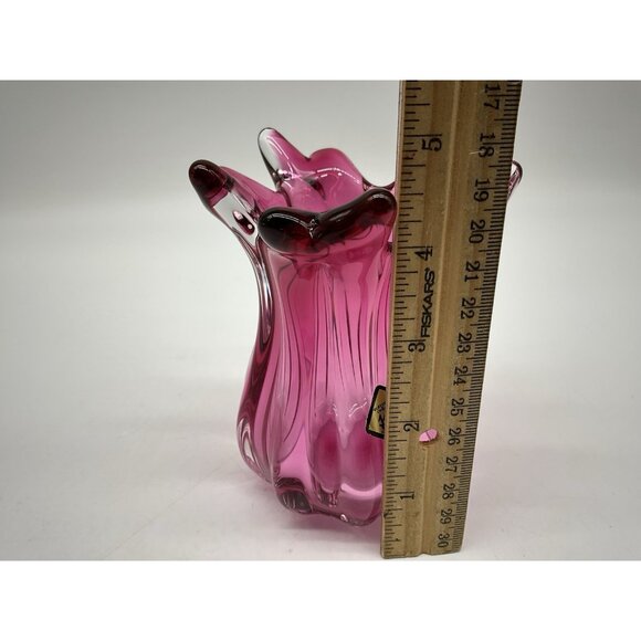 Joseph Hospodka VASE Chribska Glassworks Chzech Bohemian 5 Inch Cranberry VTG - Picture 12 of 15